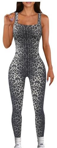 Générique Body Sexy Femme Léopard Combinaison Sans Manche Maillot de Corps Legging Moulant Combinaison Yoga Sport Gym