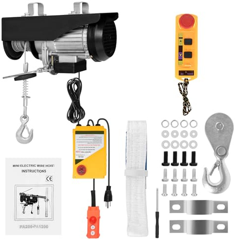 Elektrische Seilwinde 400kg bis 800kg Hubhöhe 12m Seilzug Motorwinde 230V 1800W Kupfermotor Flaschenzug 10m/min Hubgeschwindigkeit Hebezug mit Kabelloser Fernbedienung Seilhebezug Kettenzug