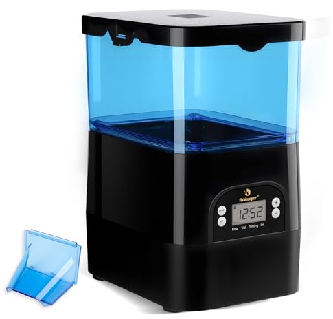 fishkeeper Automatischer Futterautomat Teich Außen, Wetterfester und Kippsicherer Teichfutterspender, Programmierbarer Koi-Futterspender mit LCD-Display, 2.8 L Futterring Teich Ideal für den Urlaub