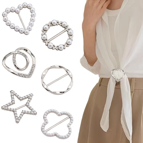 LOMSUXA 6 Pcs Donna Metallo Clip Maglietta Sciarpa Loop Fibbia, Metallo Cerchio Clip Fibbia, Anelli per Cravatte per Magliette Circolari,Fermaglio Circolare in Metallo Alla Moda per Abbigliamento