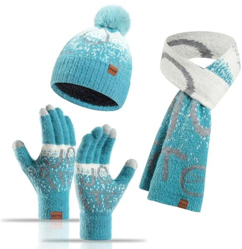 MAZELIKEHOOD Set Sciarpa Cappello Guanti Donna Inverno Caldo Cappello di Bobble con Sciarpa a Maglia e Guanti Tessuto Morbido e Comodo Moda Accessori Invernale Ideale per Regalo di Natale