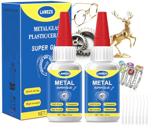 Pegamento Instantáneo para Metal Extra Fuerte, LAWEZX Pegamento Metal Líquido Ultra Resistente 35g x 2, Adhesivo Fuerte para Aluminio, Acero, Hierro, Cobre - Transparente, Resistente al Agua y Calor