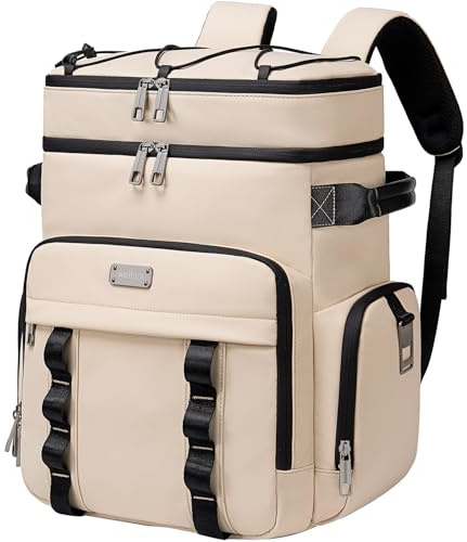 Weitars Insulated Cooler Backpack,Double Deck Waterproof Soft Cooler Bag,Backpack Coolers Leak Proof Lunch Backpack for Men Women for Travel,Camping,Picnic,Beach,Picnic,Outdoor 31L/52 Can (Beige)
