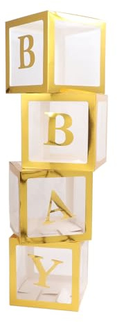 OVAQUIXI Transparent Ballonglåda med Bokstäver, Bra Dekoration för Förslagsbekännelse, för Babyshower, 4 Stycken (Guld)