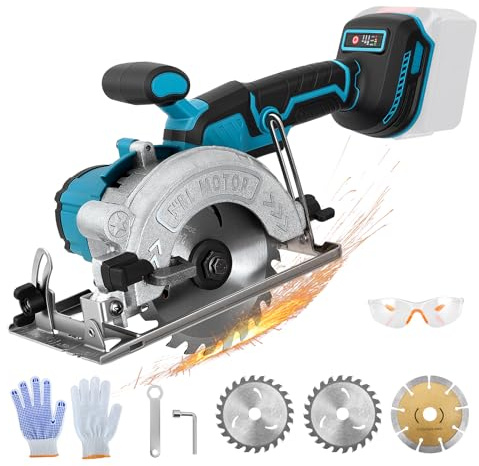 Scie circulaire sans fil pour Makita 18 V batterie, mini scie circulaire manuelle Sans brosse (sans batterie), 125mm 3 Lames, Profondeur de Coupe 45mm, Inclinaison 0-45°, pour Bois, Carrelage, Métal