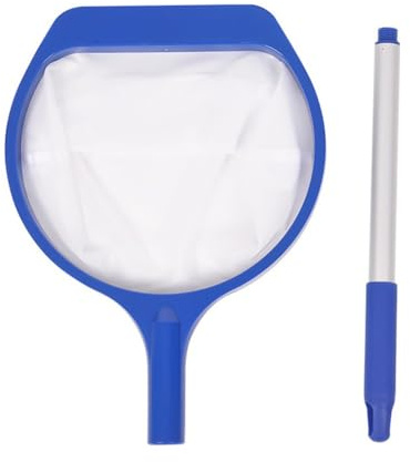 EasyByMall Retino per piscina con asta telescopica in alluminio staccabile, maglia fine per foglie e detriti, design con bordi a pala, telaio arrotondato sicuro per piscina