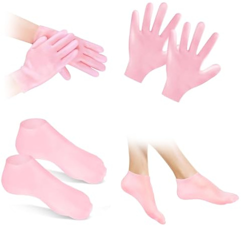 BIVYAX Maschera Piedi in Silicone Professionale + Guanti in silicone idratanti, maschera piedi secchi screpolati, trattamento intensivo per pedicure casalingo, idratazione profonda per talloni