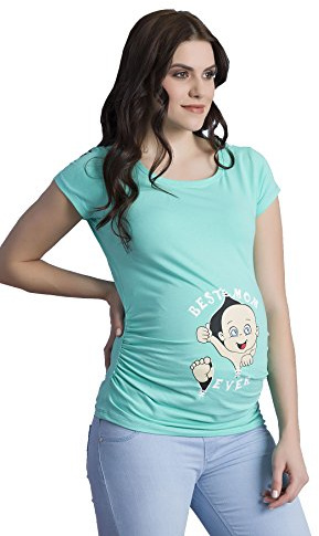 M.M.C. Best Mom Ever - Simpatica graziosa T-Shirt Premaman Manica Corta per la Gravidanza (Turchese, Large)