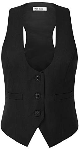 GRACE KARIN Women's Formal Casual Suit Slim Fit Button Down Vest Waistcoat(M,Black)