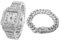 HALUKAKAH Diamonds Gold Watch Iced Out, Men's Platinum White Gold Plated 40MM Width Square Dial Quartz Wristband 24cm with Cuban Link Chain 20 Bracelet Set, Free Giftbox