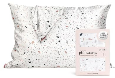 Kitsch Satin-Kissenbezug für Haar & Haut, weicher als Seide, kühlend, mit Reißverschluss, maschinenwaschbar, knitterfrei, Standardgröße 19x26 (Aura & Weißes Terrazzo, 1 Stück).