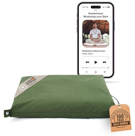Inner Peace Meditationsmatte Zabuton Deluxe - Extra Dick - Meditationskissen Unterlage für entspannte Meditation - Waschbarer Bezug aus 100% Baumwolle (Waldgrün)