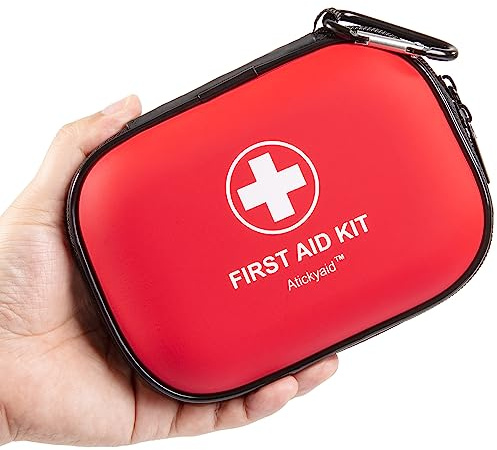 Mini First Aid Kit - 120 Piece Small Waterproof Hard Shell Medical Kit for Car, Home, Office, Travel, Camping, Sports, Outdoor, School - Emergency First Aid Supplies and Survival Kit (Red)