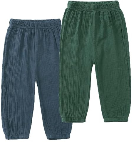 JUIYNIZT Baby barn bomull sommarbyxor myggsäker tunna långa byxor pojkar flickor lösa lyktbyxor 2-pack, G, 92/98 cm