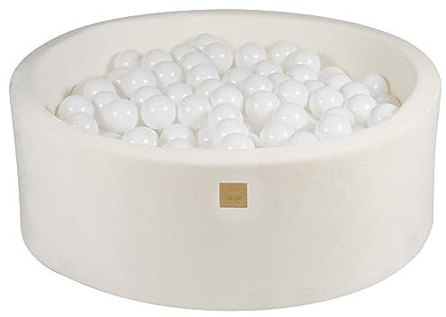 MEOWBABY Piscina di Palline per Bambini - Tondo 90x30cm Piscine con 200 Palline, Velluto Super Soft, Bianco Neve: Bianco