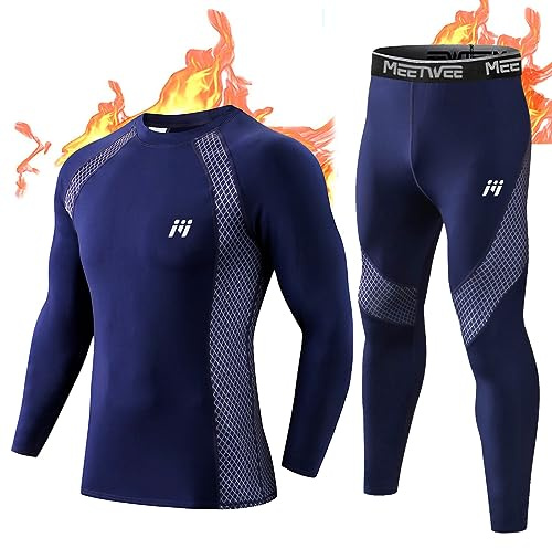 MeetHoo Ensemble de sous-vêtement Thermiques Homme, Quick Dry Fonctionnels Base Layer Maillot Manches Longues & Pantalon pour Ski Running Sports