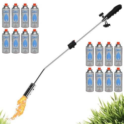ZMC Désherbant 2,5 kW + 16 cartouches de gaz de 227 g, brûleur de mauvaises herbes avec allumage piézoélectrique, flammeur avec puissance de flamme réglable jusqu'à 1400 °C, pour le jardin et la
