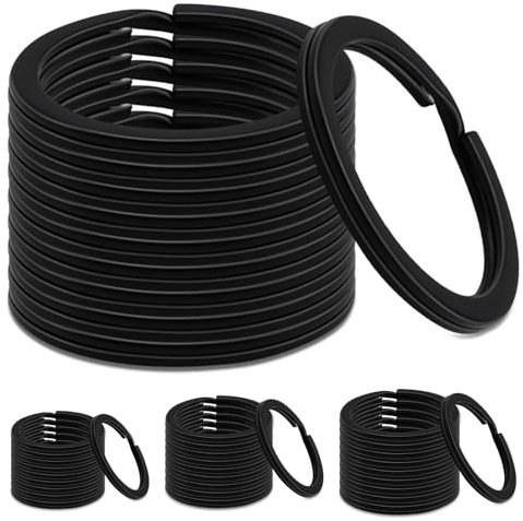 60 Stück Schlüsselring Schwarz, Flache Schlüsselanhänger Ring Schlüsselringe Klein Edelstahl 20mm/25mm/30mm/35mm Schlüsselanhänger Spaltring Ringe für Schmuck Halsketten Armbänder Ohrringe Basteln