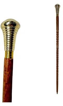 Bastón de madera tallada en espiral con mango de latón, bastón para hombre, bastón para mujeres, elegante, hecho a mano, madera única, 3 pliegues, regalo de senderismo de Navidad (bastón de madera en