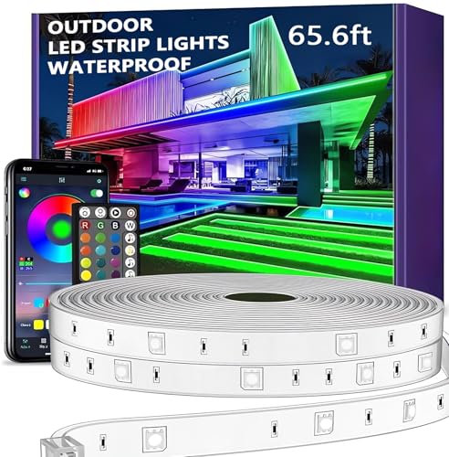 Aurevita Striscia LED per esterni, 20 m, Smart IP67, musica sync, controllo app, montaggio a parete, RGB, impermeabile, per balcone, giardino, camera da letto, Natale, Halloween (No Remote Control)