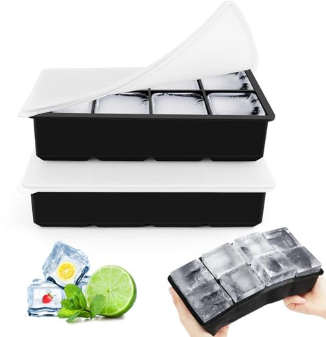 VFANDV Bac a Glacon, 2 Pièces 16 Compartiments Moule a Glacon Bac Glacon Silicone, Reutilisable Glçons Carrés 5cm pour Nourriture Bébé, Purées de Fruits, Cocktails, Whisky