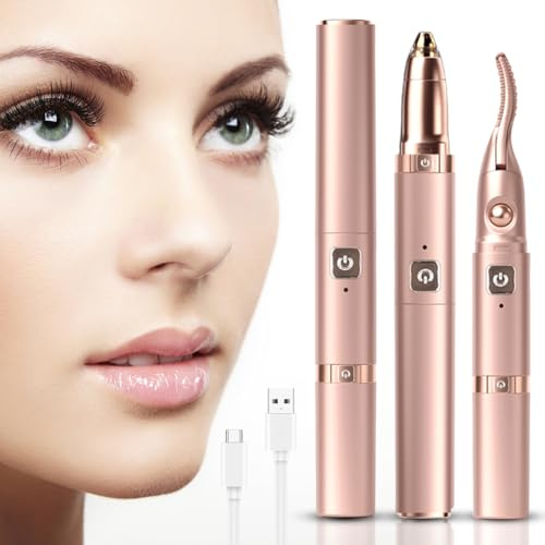 Rizador de pestañas eléctrico 2 en 1 y depiladora de cejas para mujer, rizador de pestañas con calefacción, USB recargable, calentamiento rápido (rosa)