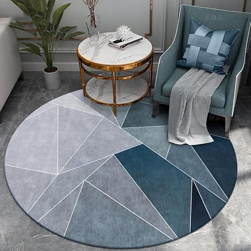 Teppich Rund Blau Grün Grau Kurzflor Teppich Wohnzimmer Schlafzimmer,Gemütlich Und Pflegeleicht,Waschbare Anti-Rutsch Badteppich Rund 160Cm