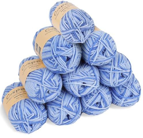 Coopay 10 Pelote de Laine à Tricoter Dégradé, 450g, Multicolore Laine Crochet Doux, 5 Brins Fil à Tricoter, Laine Crochet Tricot pour Layette, Écharpe, Chaussettes - Bleu Ciel