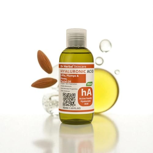 Dr Herbal Hyaluronsäure-Gesichtsöl, 50 ml, feuchtigkeitsspendendes Gesichtsserum mit Glycerin, Vitamin E und Olivenöl, polstert, erweicht und unterstützt jugendliche, gesund aussehende Haut