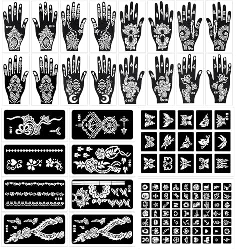 Stencil Tatuajes Temporales Adultos, 102 piezas Stencil Tattoo para Pintura con Purpurina, Arte Corporal Tatuaje Temporal