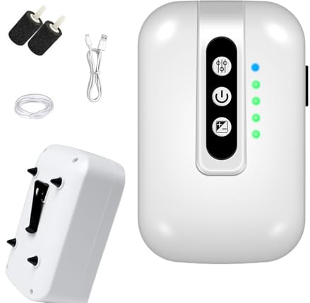 Akvarieluftpump | USB-uppladdningsbar bärbar syreluftare | perfekt för akvarier, vattenbyten, levande bete, betta, hydroponik och fiske | Kompakt, effektiv och lättanvänd luftpump för husdjur och T
