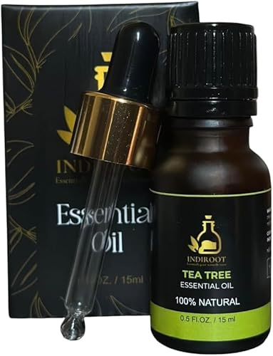 INDIROOT Tea Tree, Melaleuca alternifolia Essential Oil, 100% Natural (0.5 Fl Oz/15ml, Tea Tree)