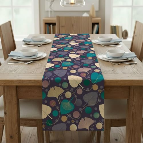 Multicolored Leaves Circles Table Runner Table Runner Small Turner for Dining Wildflower Party Decorations Spring Floral Theme Decor for Home Kitchen Dining Holiday Decor 14 × 108 inch