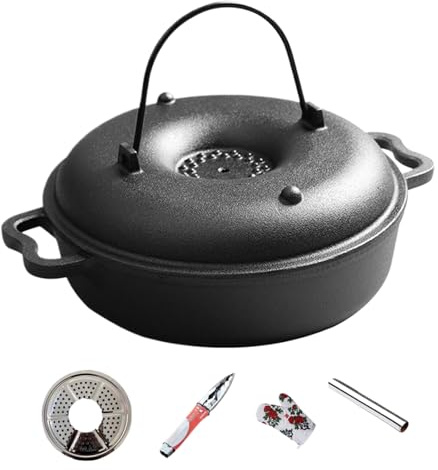 Caldero de hierro fundido – Olla antiadherente resistente, horno holandés de campo con tapa, cocina multiusos | maíz, patatas, verduras, mariscos guisados, herramienta de cocina para camping