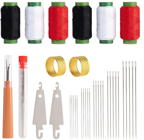 XQMMGO Juego de 37 agujas de coser de acero Big Eye, incluye hilos, enhebrador y separador, kit de costura portátil, kit de herramientas de costura, para viajes, principiantes y bricolaje