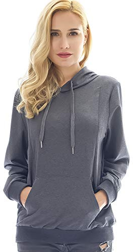 Bearsland Women's Maternity Winter Sporty Hoodie Breastfeeding Sweater Nursing Top,Darkgrey,X-L