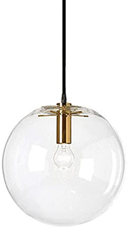 H XD GLOBAL Spherical LED Clear Glass Hanging Light, Creative Single Pendant Light, Ceiling Light Base on E27 Gold Lamp Holder (30CM)