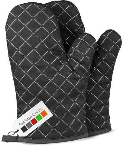 Oven Gloves Heat Resistant Double Sided Non Slip Silicone Oven Mitts (Black, Large)