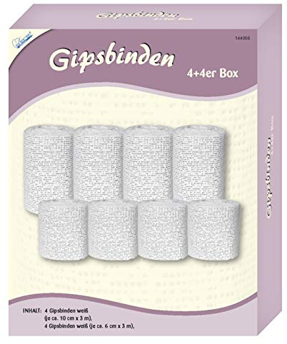 Mammut 144008 - Bende per gesso, 4 + 4 confezioni, 8 bende per modellare in 2 misure come accessori ed estensione per cartongesso, set per la pancia del bambino, per deformare un ventre di gesso per