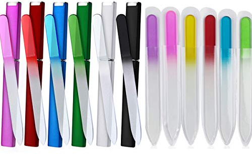 12 Pack Glass Nail Files with Case Crystal Glass Fingernail Files Double Sided Glass Nail File Mixed Color Manicure Set Christmas Gifts Stocking Stuffers