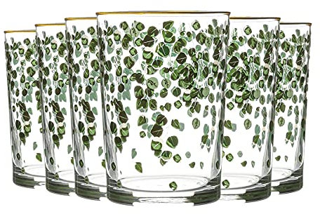 LAV 6 pièces Bodega Décorée Highball verres Set - Feuille botanique Patterned longue boisson cocktail Gobelets - 520ml - Vert