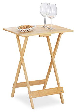 Relaxdays Klapptisch Bambus, für Wohnzimmer, Balkon & Terrasse, HxBxT: 63,5 x 48 x 38 cm, Beistelltisch klappbar, Natur