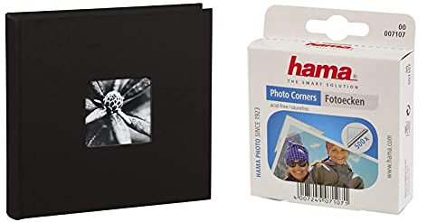 Hama Fotoalbum Jumbo 30x30 cm (Fotobuch mit 100 schwarzen Seiten, Album für 400 Fotos zum Selbstgestalten und Einkleben) schwarz & Fotoecken (500 Stück, selbstklebend) transparent, weiß