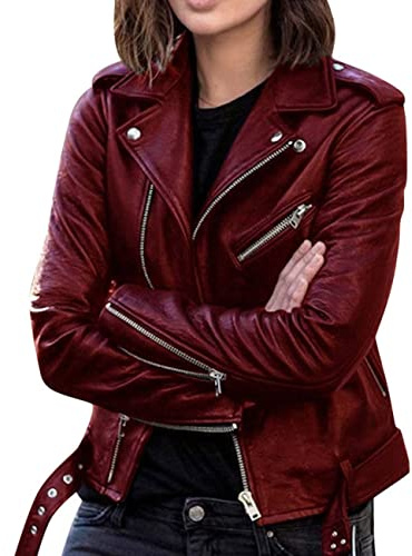 BAIXIAOCHI Veste En Cuir Veste Femme à Manches Longues VêTements D'Automne Et D'Hiver Veste Courte En Cuir Mince