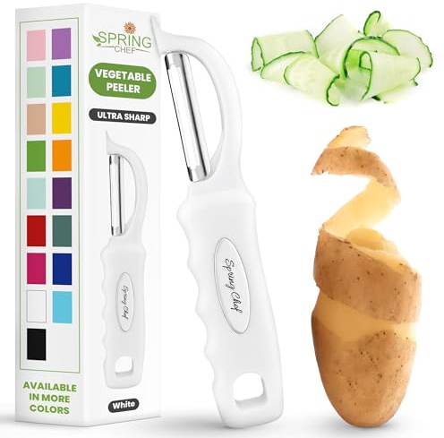 Spring Chef Premium Swivel Vegetable Peeler, Comfrotable Handle and Ultra Sharp Stainless Steel Blades - Perfect Kitchen Peeler For Veggie, Fruit, Potato, Carrot, Apple - White