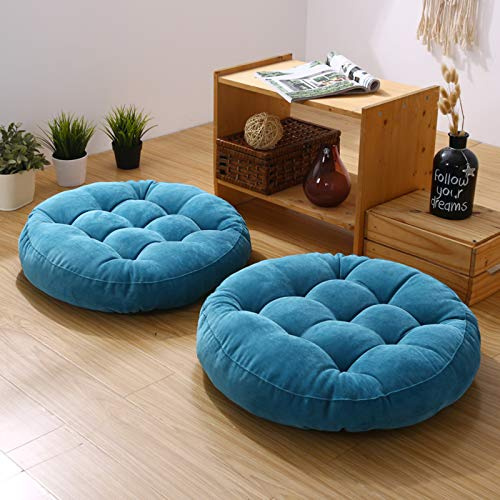 DKHAZE Meditation Floor Pillow,Set Of 2 Corduroy Floor Pillow For Adults,Solid Thick Seat Cushion Meditation Cushion For Living Room Balcony Outdoor-Blue. 53cm(21inch)