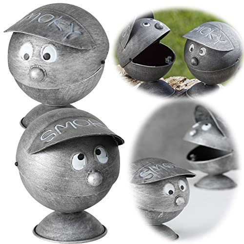 LS-LebenStil XL Sturmaschenbecher Smoky Grau Cappy 16x14cm mit Deckel Klappdeckel Aschenbecher Windaschenbecher Ashtray Kugelgrill Tischaschenbecher Vintage lustig Garten Balkon draußen Outdoor