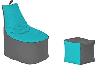 Momiralland Classic Sitzsack XL - XXL mit Hocker Sitzkissen BodenKissen Sessel In- & Outdoor geeignet Gaming Sitzsack für Erwachsene und Kinder… (Anthrazit – Türkis, XL - Durchmesser 65 cm)