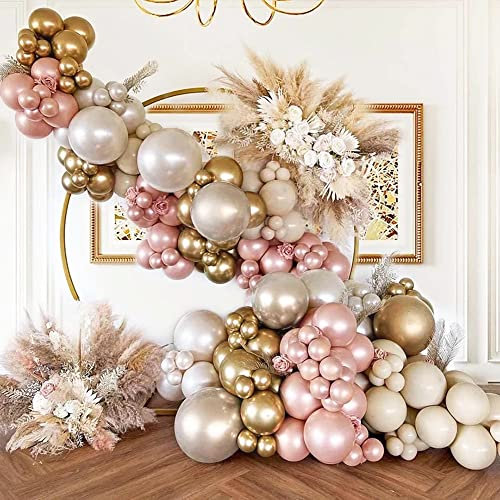 Kit Ghirlanda Palloncini Beige, YYDSXK Palloncini Compleanno Beige Oro con Rosa Oro Naturale Palloncini per Ragazza Matrimonio Baby Shower Compleanno Festa Decorazione
