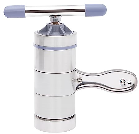 Manual Noodle Press Food-grade Stainless Steel Noodle Maker Portable Handheld Pasta Press Hand Press Spaghetti Maker Kitchen Hand Crank Noodle Maker Squeezer with 5 Noodle Moulds